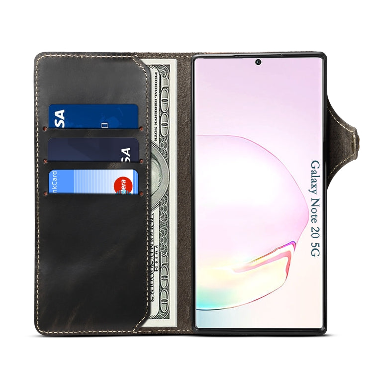 For Samsung Galaxy Note20 Denior Oil Wax Cowhide Magnetic Button Genuine Leather Case(Black) - Galaxy Note20 Cases by Denior | Online Shopping UK | buy2fix