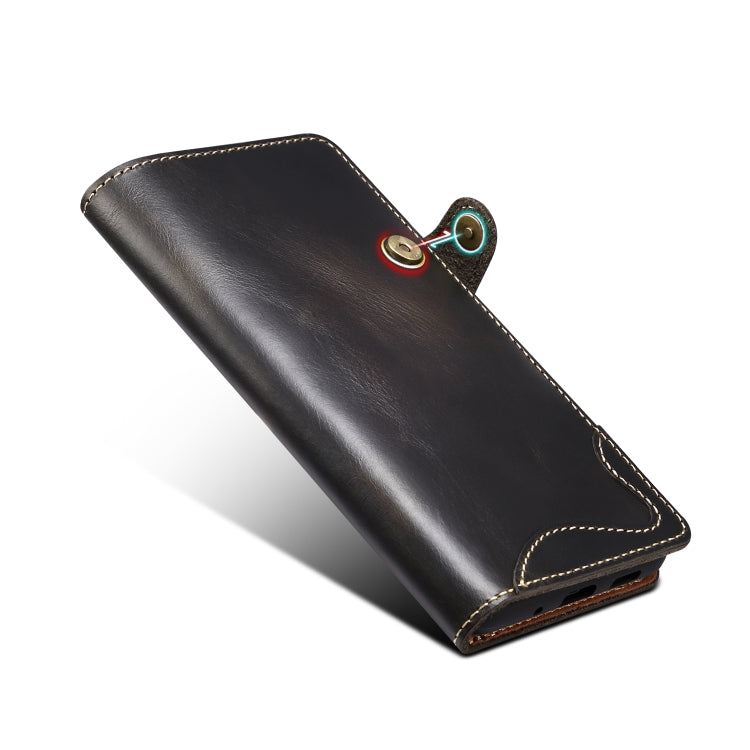 For Samsung Galaxy Note20 Denior Oil Wax Cowhide Magnetic Button Genuine Leather Case(Black) - Galaxy Note20 Cases by Denior | Online Shopping UK | buy2fix