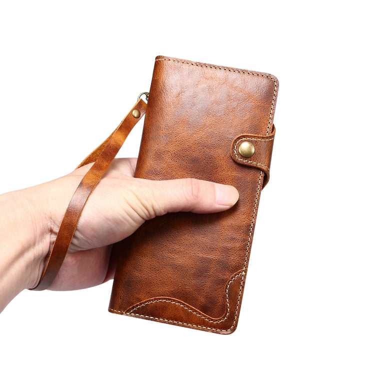 For Samsung Galaxy Note20 Denior Oil Wax Cowhide Magnetic Button Genuine Leather Case(Brown) - Galaxy Note20 Cases by Denior | Online Shopping UK | buy2fix