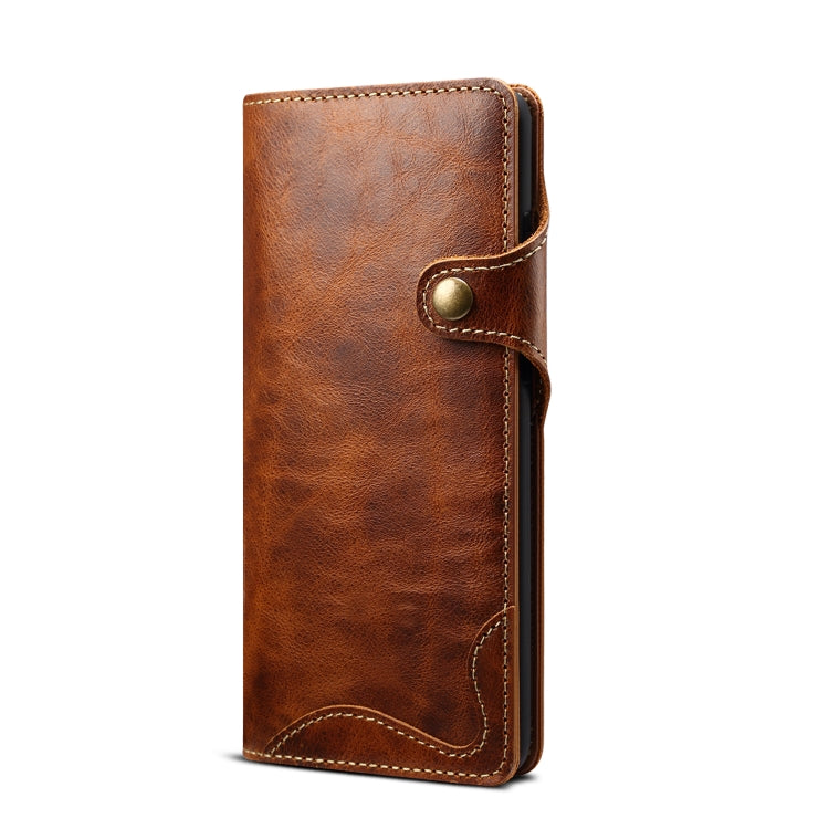 For Samsung Galaxy Note20 Ultra Denior Oil Wax Cowhide Magnetic Button Genuine Leather Case(Brown) - Galaxy Phone Cases by Denior | Online Shopping UK | buy2fix
