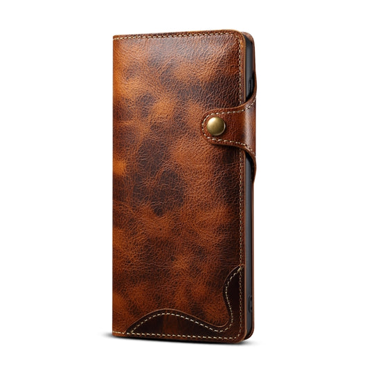 For Samsung Galaxy S21+ 5G Denior Oil Wax Cowhide Magnetic Button Genuine Leather Case(Brown) - Galaxy S21+ 5G Cases by Denior | Online Shopping UK | buy2fix