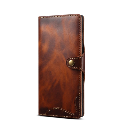 For Samsung Galaxy S22 Ultra 5G Denior Oil Wax Cowhide Magnetic Button Genuine Leather Case(Brown) - Galaxy S22 Ultra 5G Cases by Denior | Online Shopping UK | buy2fix