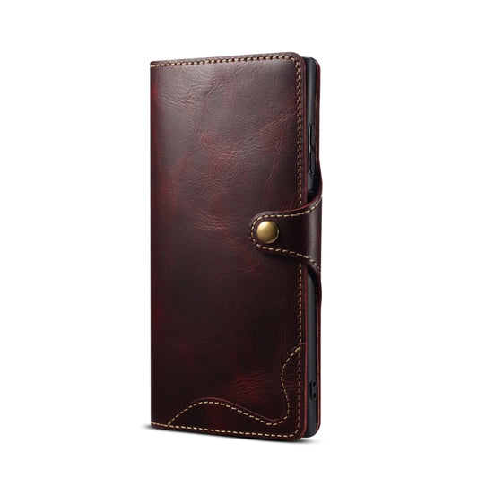 For Samsung Galaxy S22 Ultra 5G Denior Oil Wax Cowhide Magnetic Button Genuine Leather Case(Dark Red) - Galaxy S22 Ultra 5G Cases by Denior | Online Shopping UK | buy2fix