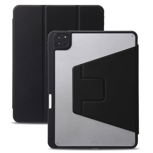 For iPad Pro 11 2022 / 2021 / 2020 / 2018 / Air 2022 / 2020 10.9 3-Fold 360 Rotation Acrylic Leather Smart Tablet Case(Black) - iPad Pro 11 (2022/2021) Cases by buy2fix | Online Shopping UK | buy2fix