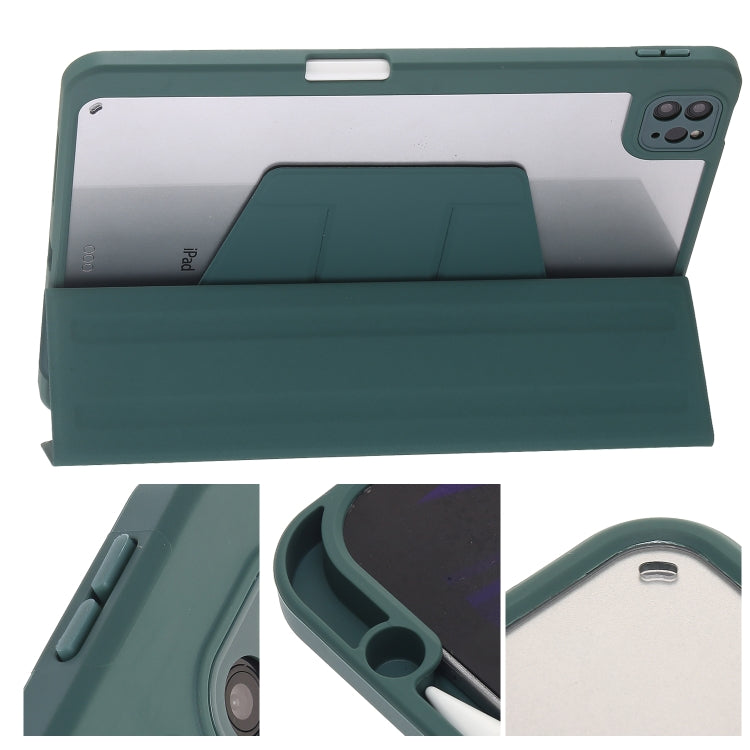 For iPad Pro 11 2022 / 2021 / 2020 / 2018 / Air 2022 / 2020 10.9 3-Fold 360 Rotation Acrylic Leather Smart Tablet Case(Deep Green) - iPad Pro 11 (2022/2021) Cases by buy2fix | Online Shopping UK | buy2fix