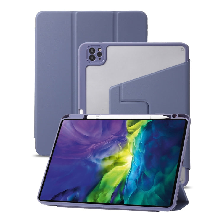 For iPad Pro 11 2022 / 2021 / 2020 / 2018 / Air 2022 / 2020 10.9 3-Fold 360 Rotation Acrylic Leather Smart Tablet Case(Lavender Purple Gray) - iPad Pro 11 (2022/2021) Cases by buy2fix | Online Shopping UK | buy2fix