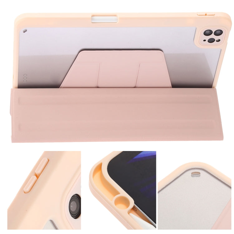 For iPad Air 13 2025 / 2024 / Pro 12.9 2022 3-Fold 360 Rotation Acrylic Leather Smart Tablet Case(Pink) - iPad Pro 12.9 (2022/2021) Cases by buy2fix | Online Shopping UK | buy2fix