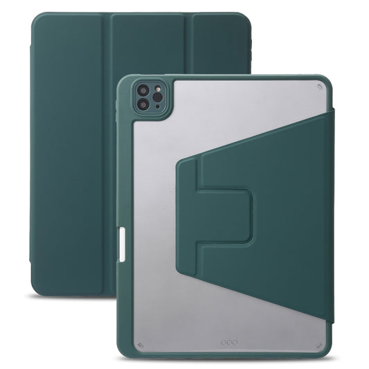 For iPad Air 13 2025 / 2024 / Pro 12.9 2022 3-Fold 360 Rotation Acrylic Leather Smart Tablet Case(Deep Green) by buy2fix