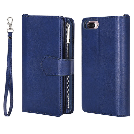 For iPhone 7 Plus / 8 Plus 2 in 1 Solid Color Zipper Shockproof Protective Case with Card Slots & Bracket & Photo Holder & Wallet Function(Blue) - More iPhone Cases by buy2fix | Online Shopping UK | buy2fix