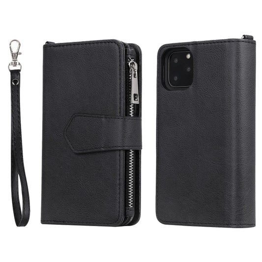 For iPhone 11 Pro 2 in 1 Solid Color Zipper Shockproof Protective Case with Card Slots & Bracket & Photo Holder & Wallet Function(Black) - iPhone 11 Pro Cases by buy2fix | Online Shopping UK | buy2fix
