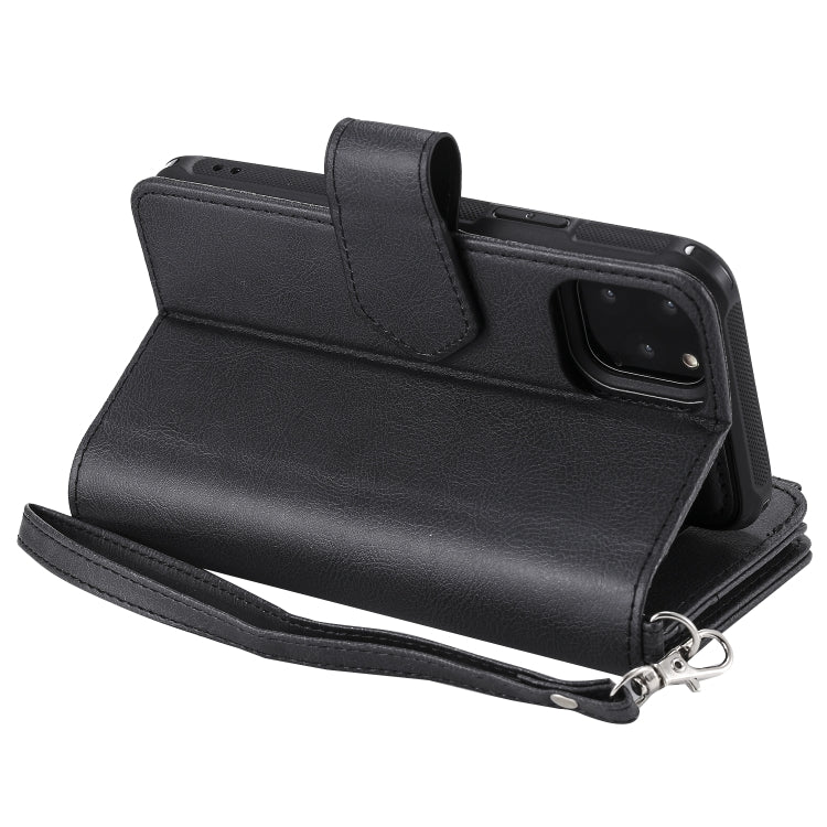 For iPhone 11 Pro 2 in 1 Solid Color Zipper Shockproof Protective Case with Card Slots & Bracket & Photo Holder & Wallet Function(Black) - iPhone 11 Pro Cases by buy2fix | Online Shopping UK | buy2fix
