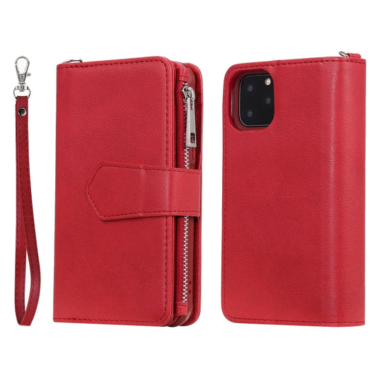 For iPhone 11 Pro 2 in 1 Solid Color Zipper Shockproof Protective Case with Card Slots & Bracket & Photo Holder & Wallet Function(Red) - iPhone 11 Pro Cases by buy2fix | Online Shopping UK | buy2fix
