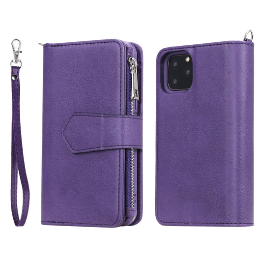 For iPhone 11 Pro 2 in 1 Solid Color Zipper Shockproof Protective Case with Card Slots & Bracket & Photo Holder & Wallet Function(Purple) - iPhone 11 Pro Cases by buy2fix | Online Shopping UK | buy2fix