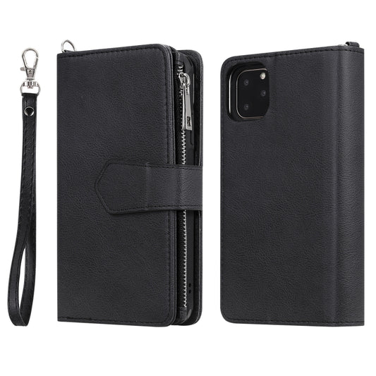 For iPhone 11 Pro Max 2 in 1 Solid Color Zipper Shockproof Protective Case with Card Slots & Bracket & Photo Holder & Wallet Function(Black) - iPhone 11 Pro Max Cases by buy2fix | Online Shopping UK | buy2fix