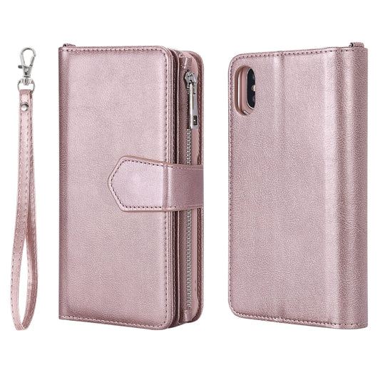 For iPhone X / XS 2 in 1 Solid Color Zipper Shockproof Protective Case with Card Slots & Bracket & Photo Holder & Wallet Function(Rose Gold) - More iPhone Cases by buy2fix | Online Shopping UK | buy2fix