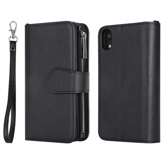 For iPhone XR 2 in 1 Solid Color Zipper Shockproof Protective Case with Card Slots & Bracket & Photo Holder & Wallet Function(Black) - More iPhone Cases by buy2fix | Online Shopping UK | buy2fix