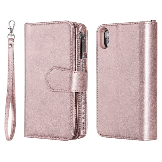 For iPhone XR 2 in 1 Solid Color Zipper Shockproof Protective Case with Card Slots & Bracket & Photo Holder & Wallet Function(Rose Gold) - More iPhone Cases by buy2fix | Online Shopping UK | buy2fix