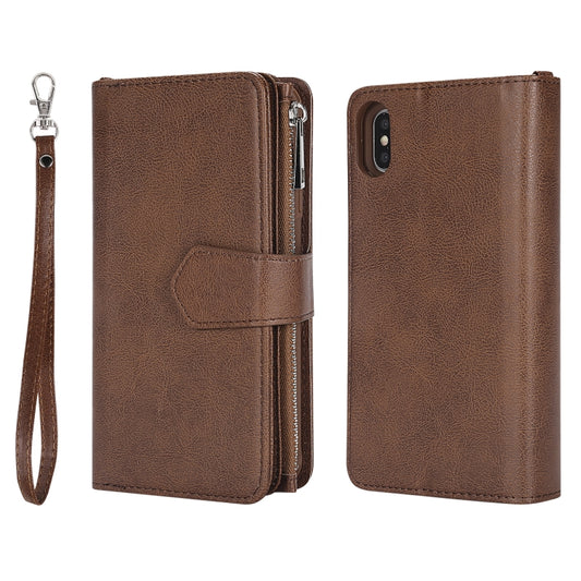 For iPhone XS Max 2 in 1 Solid Color Zipper Shockproof Protective Case with Card Slots & Bracket & Photo Holder & Wallet Function(Brown) - More iPhone Cases by buy2fix | Online Shopping UK | buy2fix
