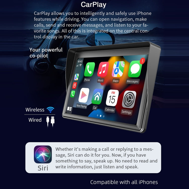 7 inch Wireless CarPlay Radio Multimedia Player 1080P IPS Touch Screen MP5 Radios Bluetooth Monitor - Car MP3 & MP4 & MP5 by buy2fix | Online Shopping UK | buy2fix