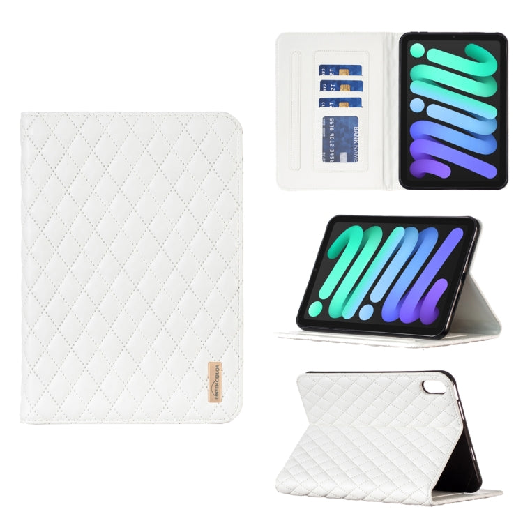 For iPad mini 6 / mini 2024 Elegant Rhombic Texture Horizontal Flip Leather Tablet Case(White) - iPad mini 6 Cases by buy2fix | Online Shopping UK | buy2fix