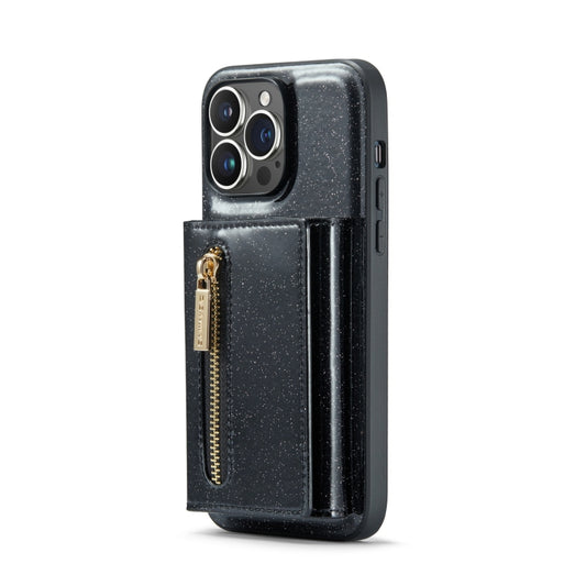 For iPhone 14 Pro Max DG.MING M3 Series Glitter Powder Card Bag Leather Case(Black) by DG.MING