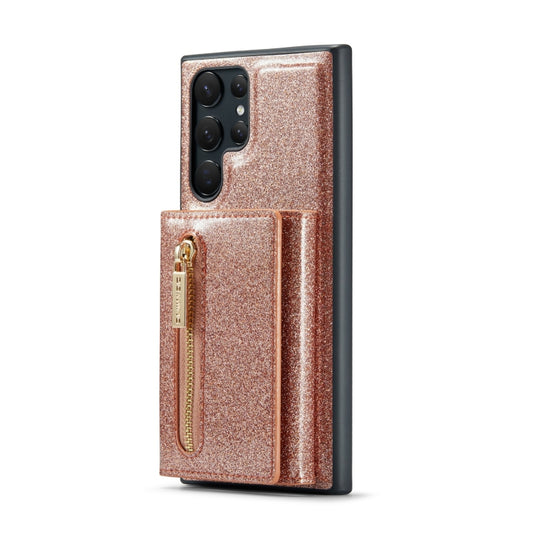 For Samsung Galaxy S22 Ultra 5G DG.MING M3 Series Glitter Powder Card Bag Leather Case(Rose Gold) by DG.MING