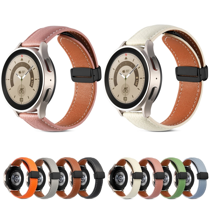 22mm Folding Buckle Genuine Leather Watch Band(Beige White) by buy2fix
