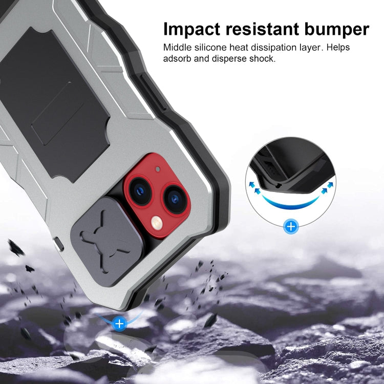 For iPhone 14 Plus Life Waterproof Camshield Tri-poof Metal Phone Case with Holder(Silver) - iPhone 14 Plus Cases by buy2fix | Online Shopping UK | buy2fix