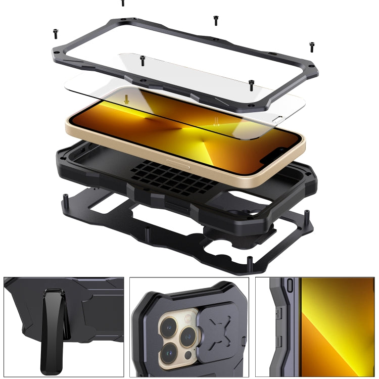 For iPhone 14 Pro Life Waterproof Camshield Tri-poof Metal Phone Case with Holder(Black) - iPhone 14 Pro Cases by buy2fix | Online Shopping UK | buy2fix