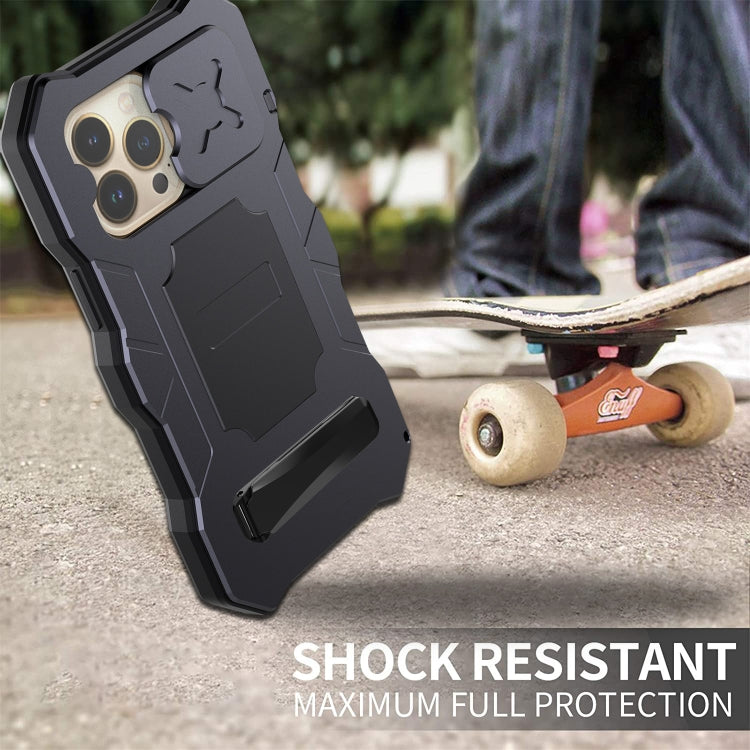 For iPhone 14 Pro Life Waterproof Camshield Tri-poof Metal Phone Case with Holder(Black) - iPhone 14 Pro Cases by buy2fix | Online Shopping UK | buy2fix