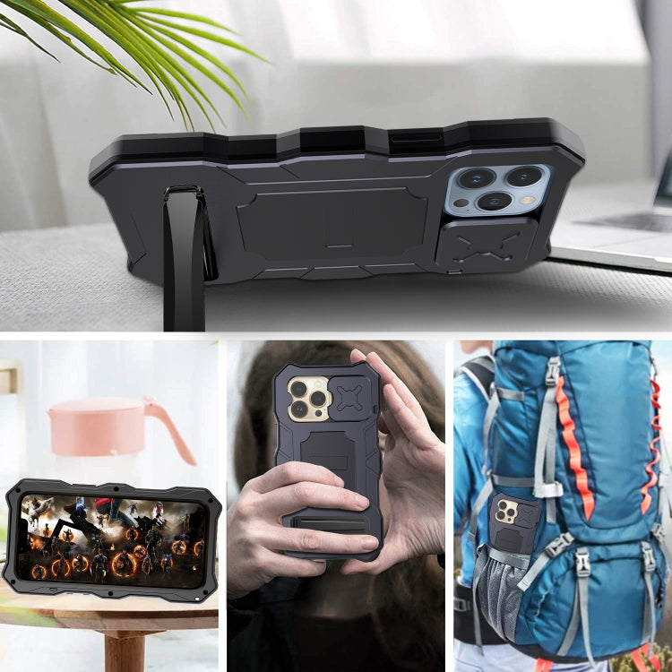 For iPhone 14 Pro Life Waterproof Camshield Tri-poof Metal Phone Case with Holder(Black) - iPhone 14 Pro Cases by buy2fix | Online Shopping UK | buy2fix