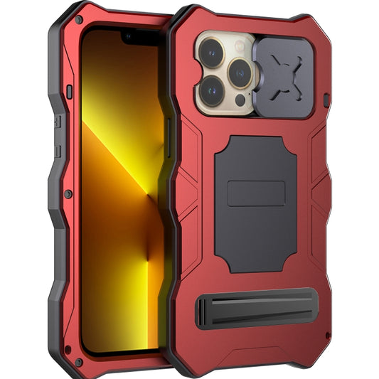 For iPhone 14 Pro Life Waterproof Camshield Tri-poof Metal Phone Case with Holder(Red) - iPhone 14 Pro Cases by buy2fix | Online Shopping UK | buy2fix