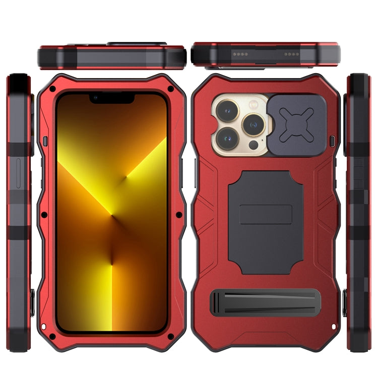 For iPhone 14 Pro Life Waterproof Camshield Tri-poof Metal Phone Case with Holder(Red) - iPhone 14 Pro Cases by buy2fix | Online Shopping UK | buy2fix