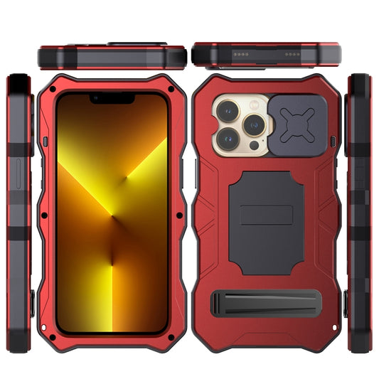 For iPhone 14 Pro Life Waterproof Camshield Tri-poof Metal Phone Case with Holder(Red) - iPhone 14 Pro Cases by buy2fix | Online Shopping UK | buy2fix