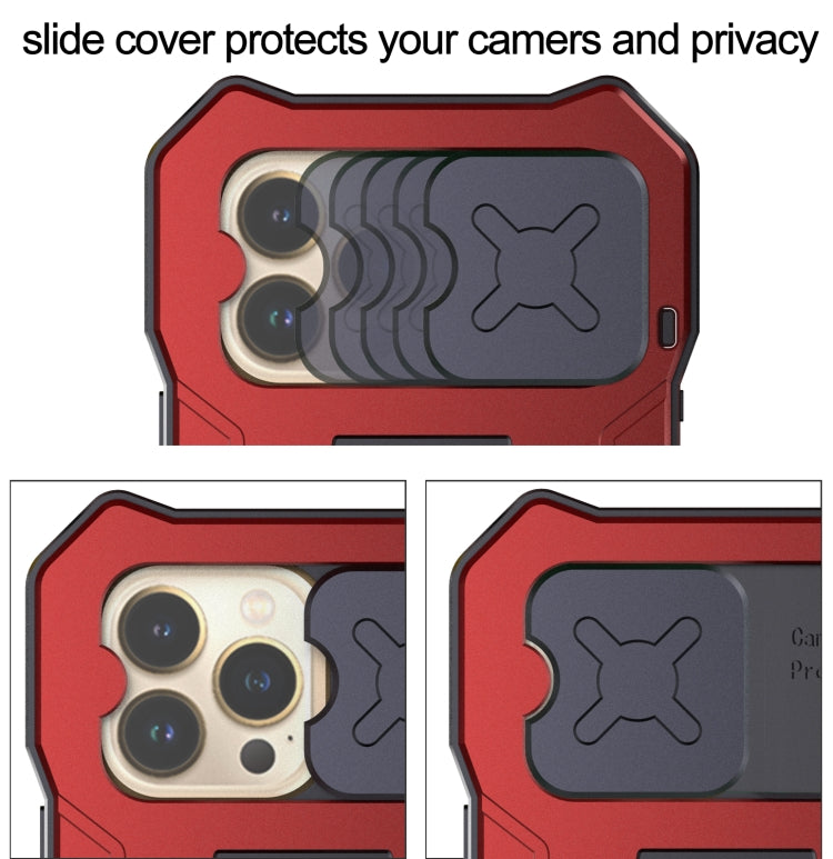 For iPhone 14 Pro Life Waterproof Camshield Tri-poof Metal Phone Case with Holder(Red) - iPhone 14 Pro Cases by buy2fix | Online Shopping UK | buy2fix