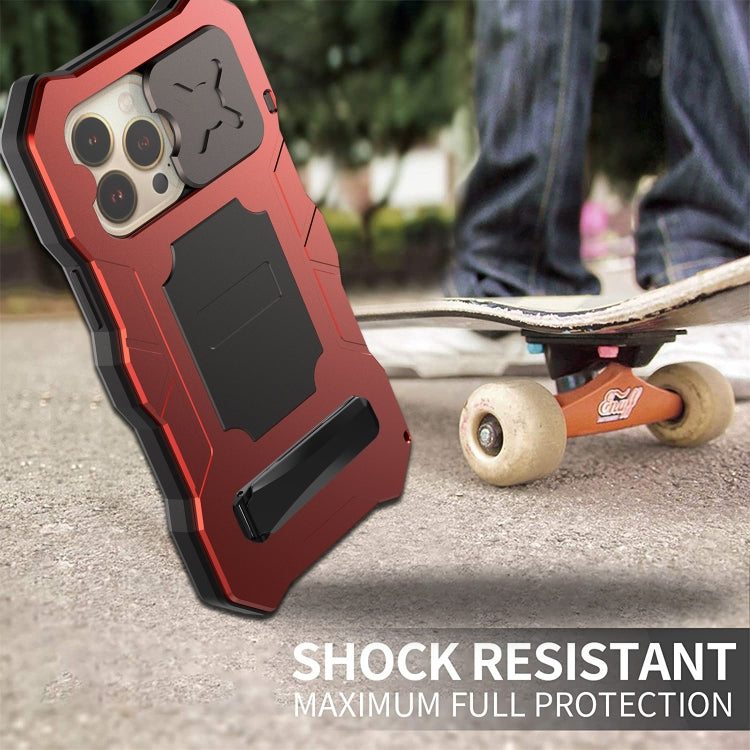 For iPhone 14 Pro Life Waterproof Camshield Tri-poof Metal Phone Case with Holder(Red) - iPhone 14 Pro Cases by buy2fix | Online Shopping UK | buy2fix