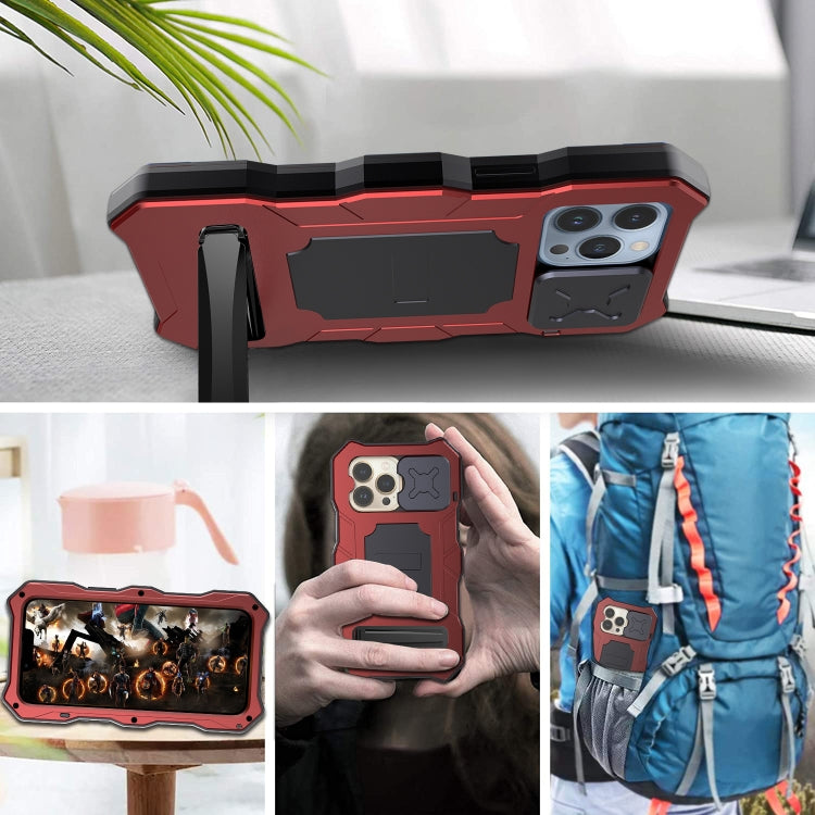 For iPhone 14 Pro Life Waterproof Camshield Tri-poof Metal Phone Case with Holder(Red) - iPhone 14 Pro Cases by buy2fix | Online Shopping UK | buy2fix