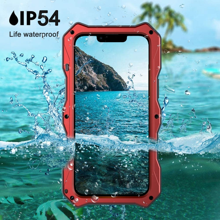 For iPhone 14 Pro Life Waterproof Camshield Tri-poof Metal Phone Case with Holder(Red) - iPhone 14 Pro Cases by buy2fix | Online Shopping UK | buy2fix