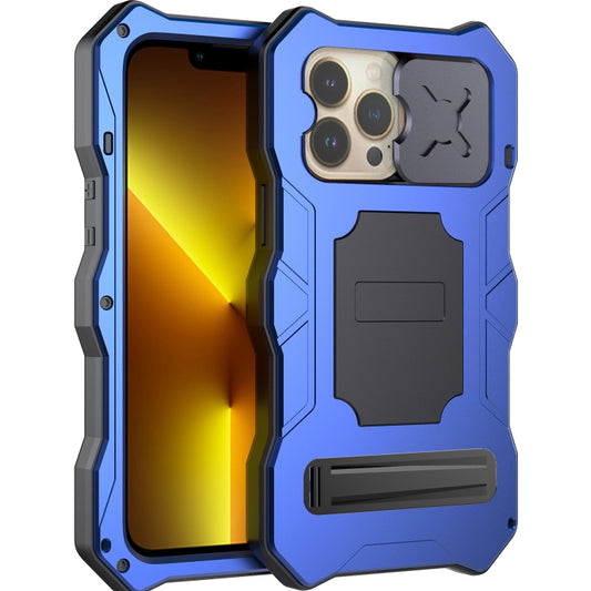For iPhone 14 Pro Life Waterproof Camshield Tri-poof Metal Phone Case with Holder(Blue) - iPhone 14 Pro Cases by buy2fix | Online Shopping UK | buy2fix