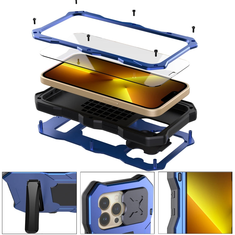For iPhone 14 Pro Life Waterproof Camshield Tri-poof Metal Phone Case with Holder(Blue) - iPhone 14 Pro Cases by buy2fix | Online Shopping UK | buy2fix