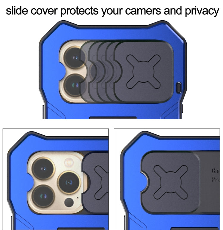 For iPhone 14 Pro Life Waterproof Camshield Tri-poof Metal Phone Case with Holder(Blue) - iPhone 14 Pro Cases by buy2fix | Online Shopping UK | buy2fix