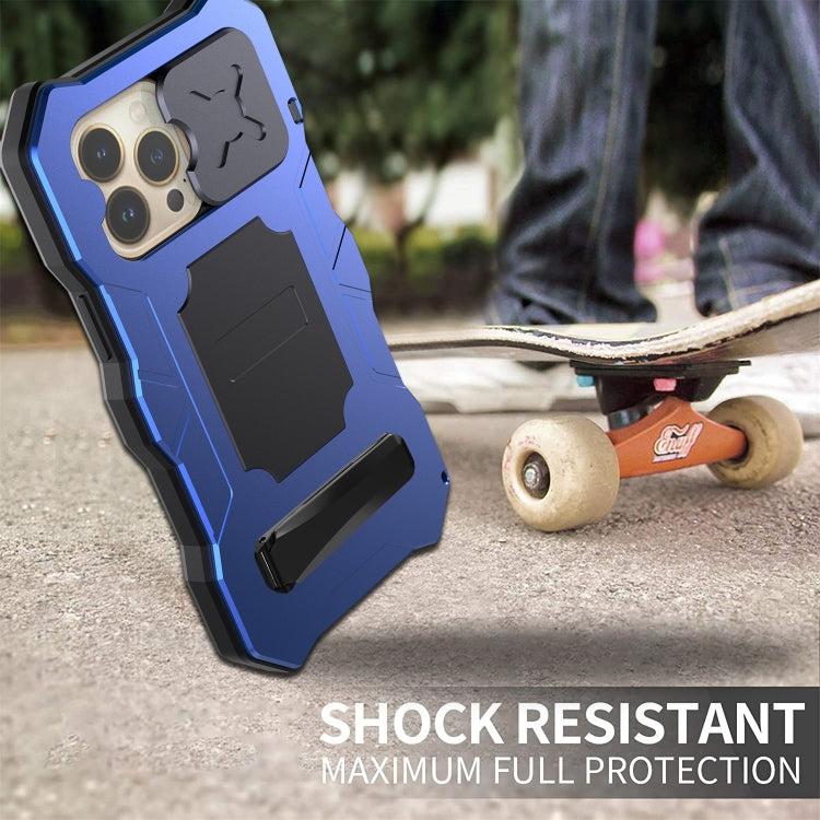For iPhone 14 Pro Life Waterproof Camshield Tri-poof Metal Phone Case with Holder(Blue) - iPhone 14 Pro Cases by buy2fix | Online Shopping UK | buy2fix