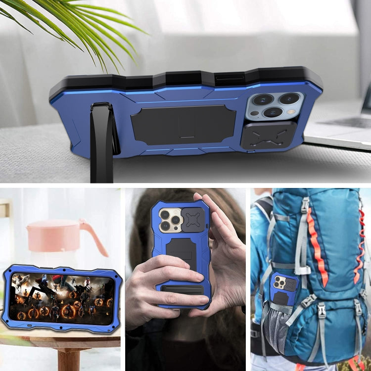 For iPhone 14 Pro Life Waterproof Camshield Tri-poof Metal Phone Case with Holder(Blue) - iPhone 14 Pro Cases by buy2fix | Online Shopping UK | buy2fix