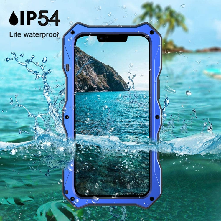 For iPhone 14 Pro Life Waterproof Camshield Tri-poof Metal Phone Case with Holder(Blue) - iPhone 14 Pro Cases by buy2fix | Online Shopping UK | buy2fix