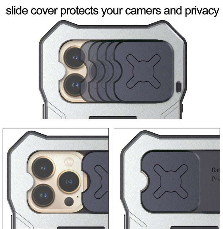 For iPhone 14 Pro Life Waterproof Camshield Tri-poof Metal Phone Case with Holder(Silver) - iPhone 14 Pro Cases by buy2fix | Online Shopping UK | buy2fix