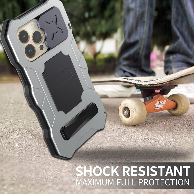 For iPhone 14 Pro Life Waterproof Camshield Tri-poof Metal Phone Case with Holder(Silver) - iPhone 14 Pro Cases by buy2fix | Online Shopping UK | buy2fix