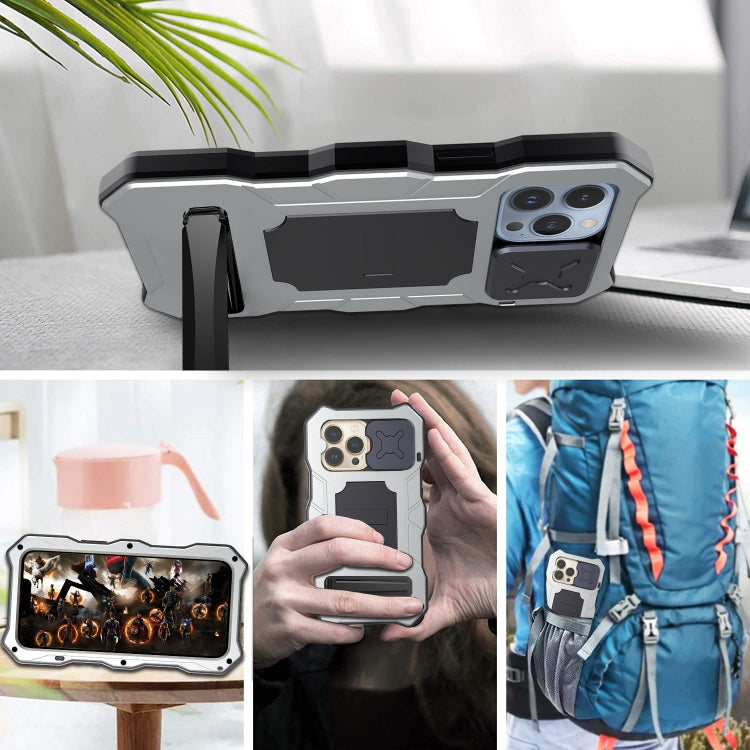 For iPhone 14 Pro Life Waterproof Camshield Tri-poof Metal Phone Case with Holder(Silver) - iPhone 14 Pro Cases by buy2fix | Online Shopping UK | buy2fix