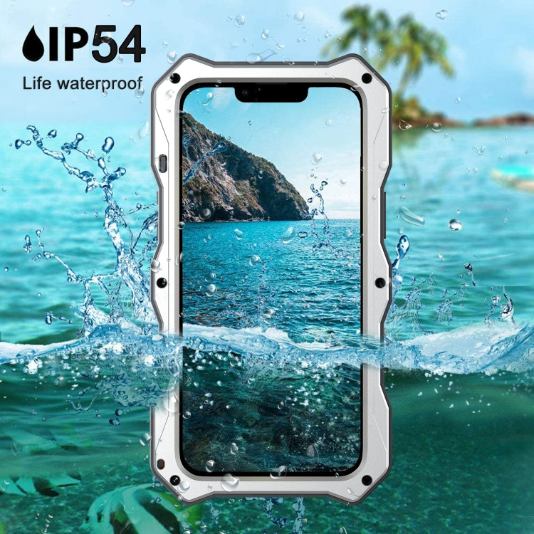 For iPhone 14 Pro Life Waterproof Camshield Tri-poof Metal Phone Case with Holder(Silver) - iPhone 14 Pro Cases by buy2fix | Online Shopping UK | buy2fix