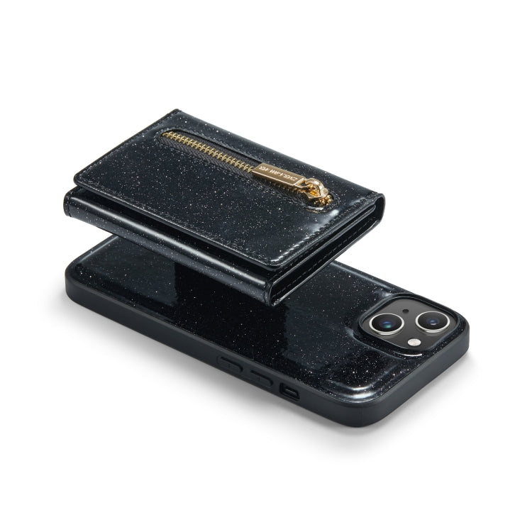 For iPhone 14 Plus DG.MING M3 Series Glitter Powder Card Bag Leather Case(Black) by DG.MING