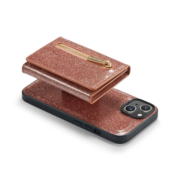 For iPhone 14 Plus DG.MING M3 Series Glitter Powder Card Bag Leather Case(Rose Gold) by DG.MING